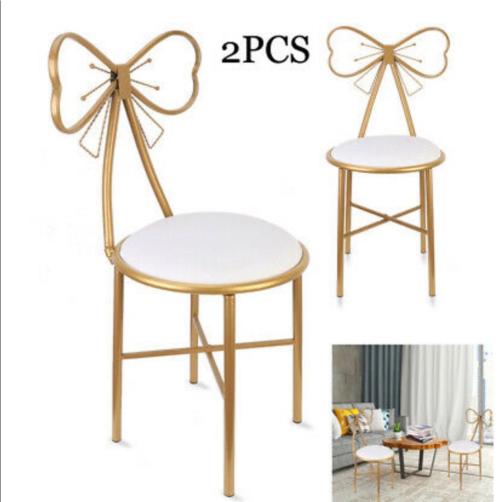 Two Piece Grey Bow Vanity Stool/Chair